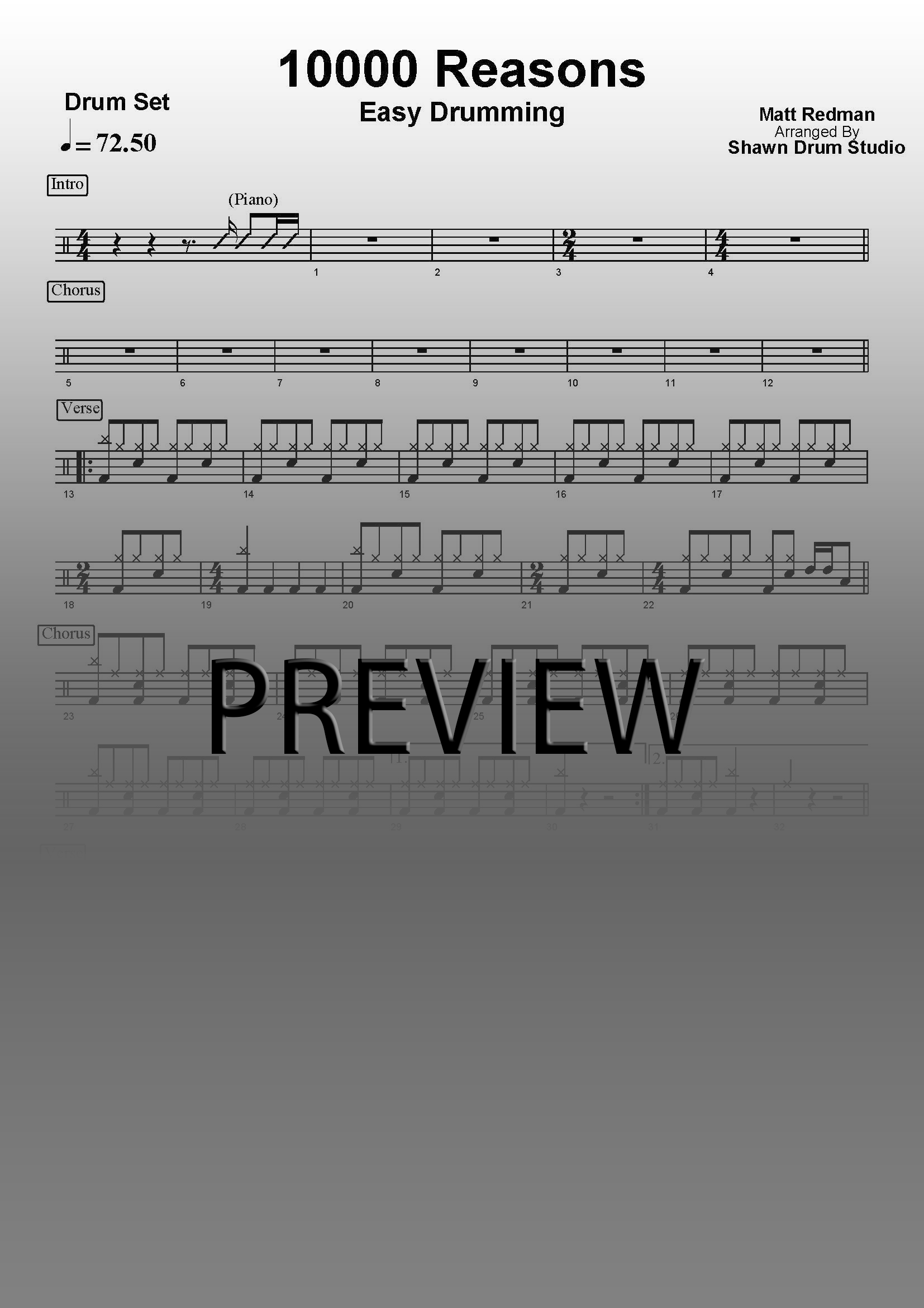 10000 Reasons by Matt Redman - Easy version drum sheet music