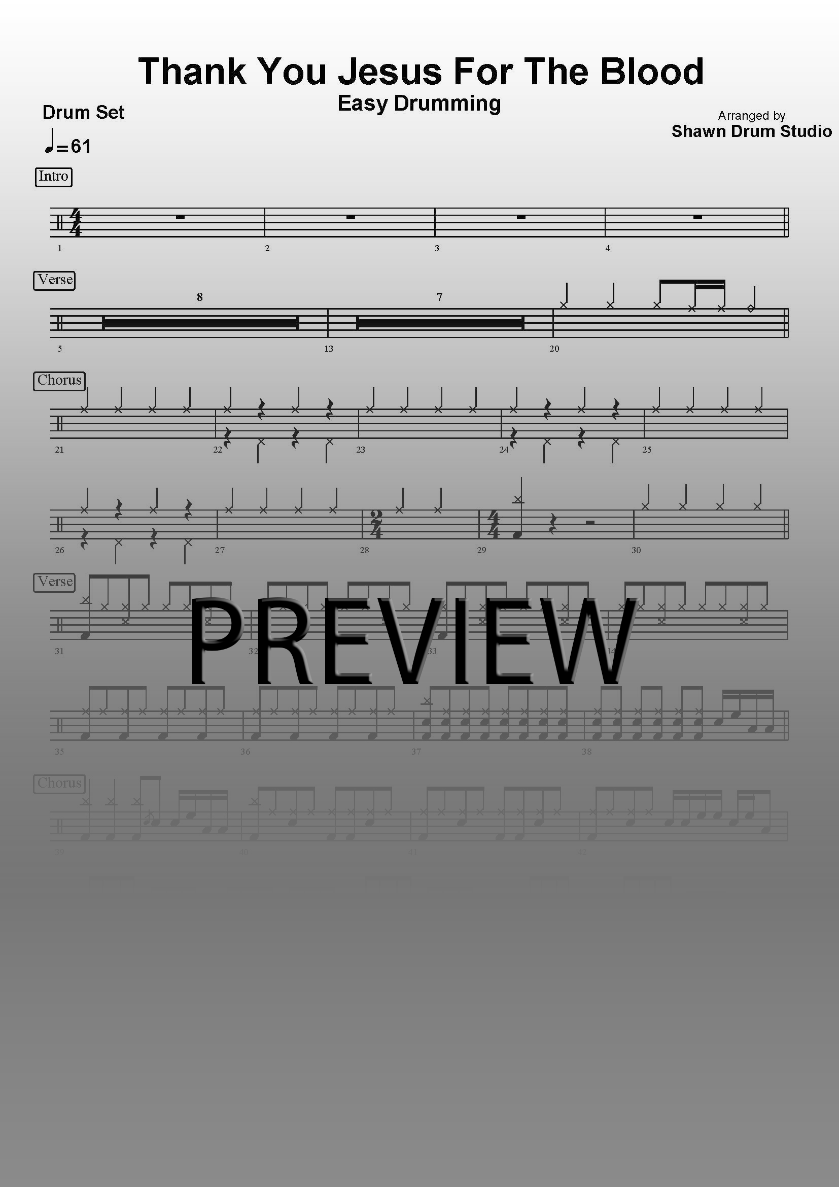 Thank You Jesus For The Blood by Charity Gayle - Easy version drum sheet music