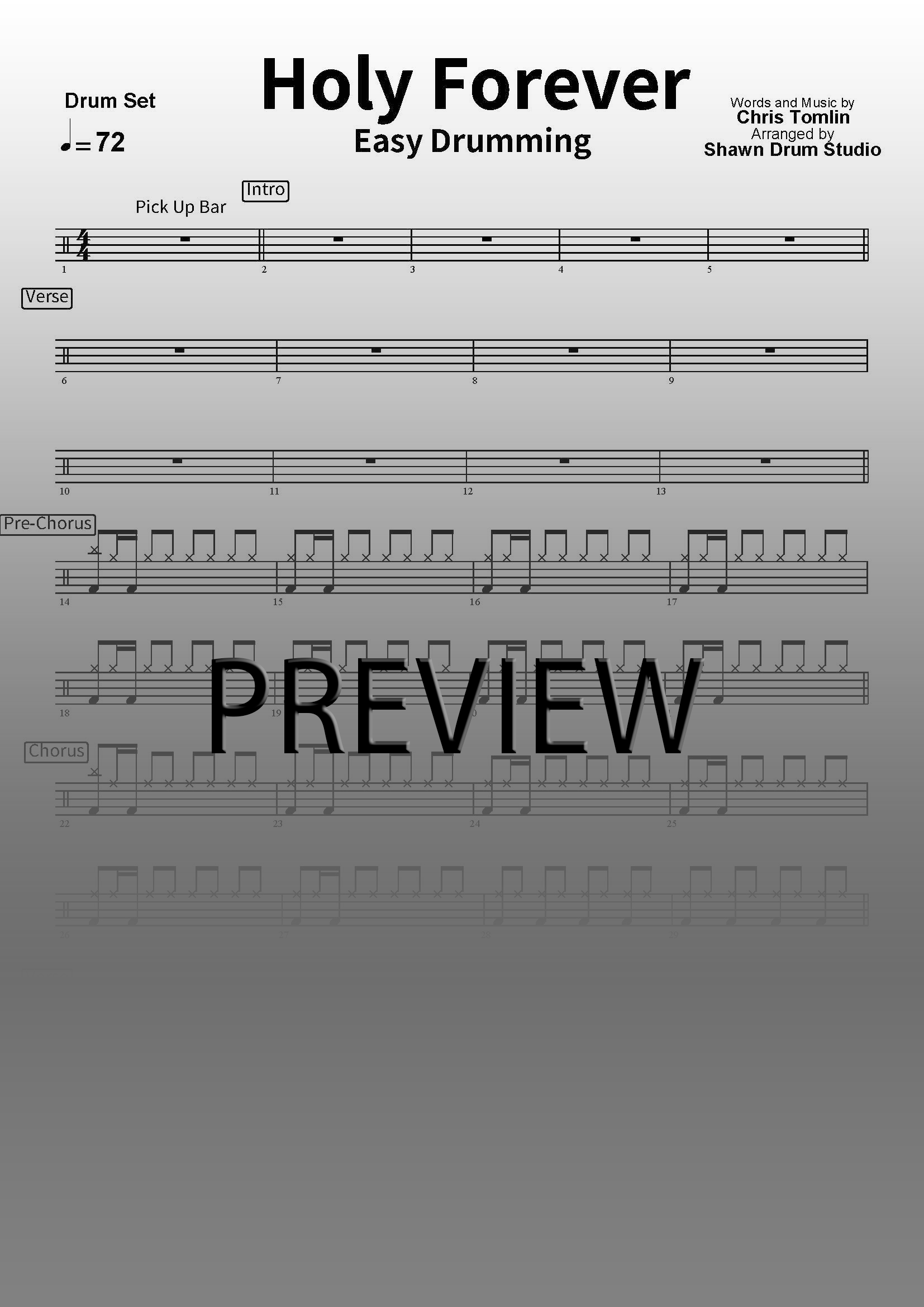 Holy Forever by Chris Tomlin - Easy version drum sheet music