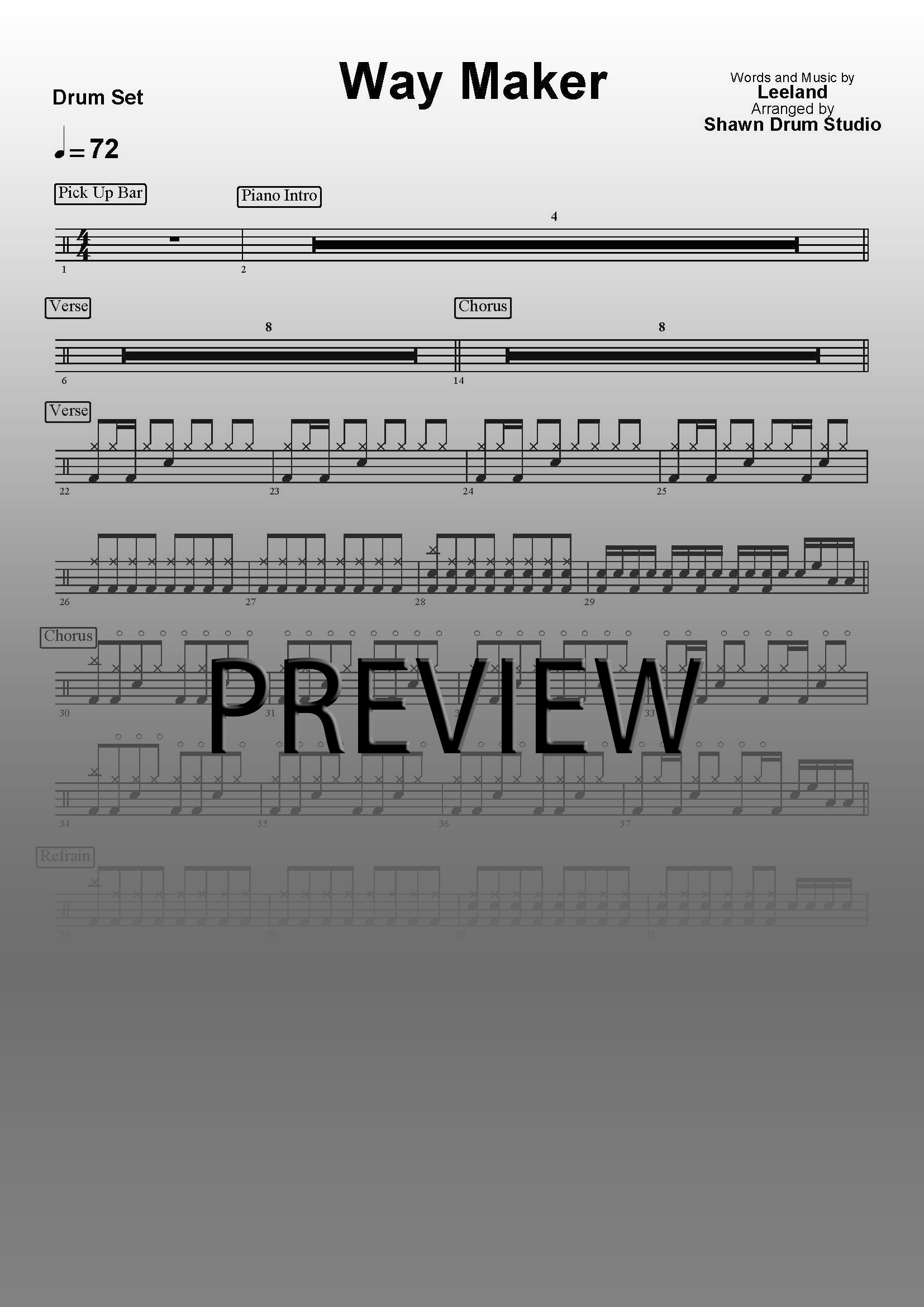 Way Maker by Leeland - Easy version drum sheet music