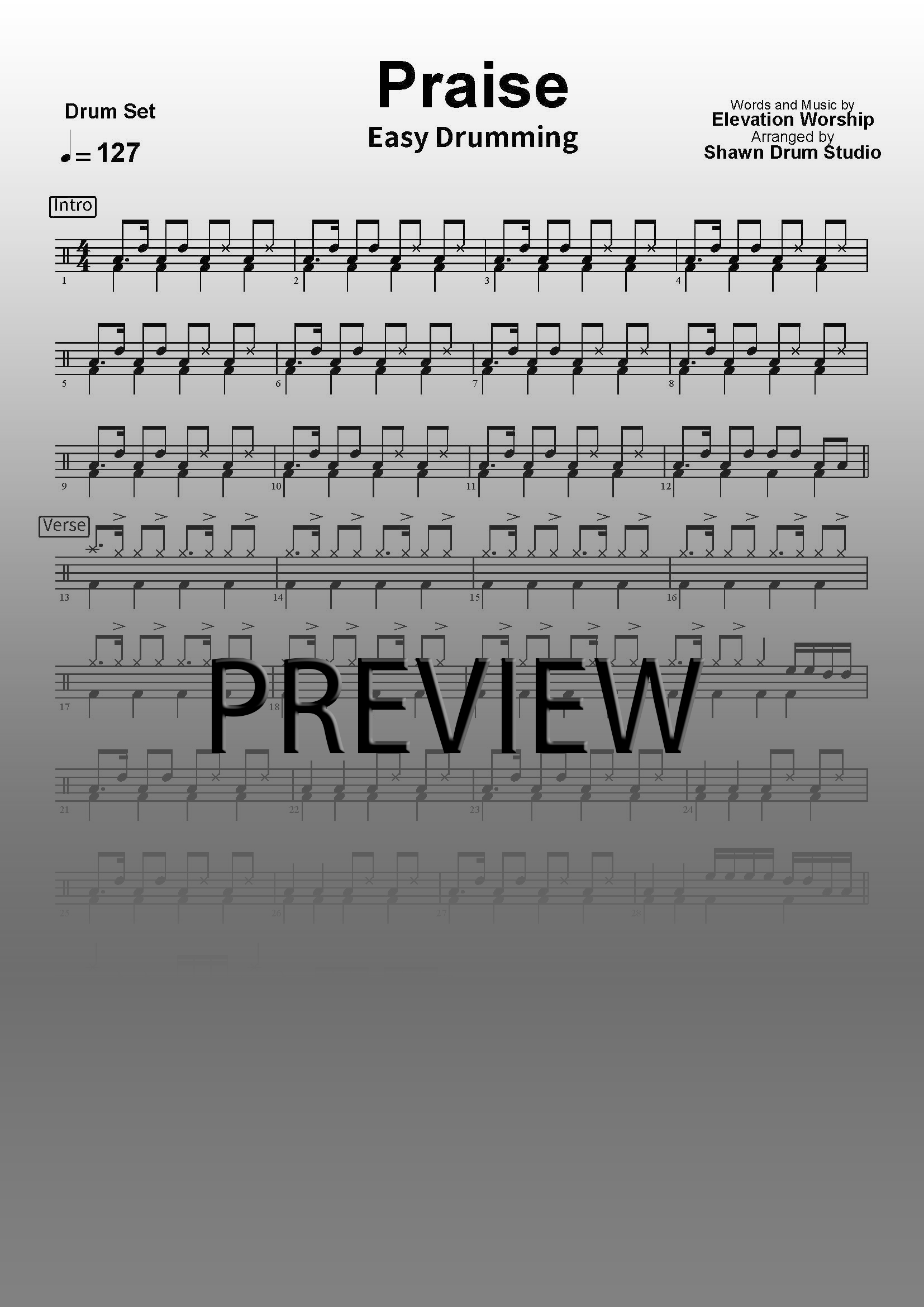 Praise by Elevation Worship - Easy version drum sheet music