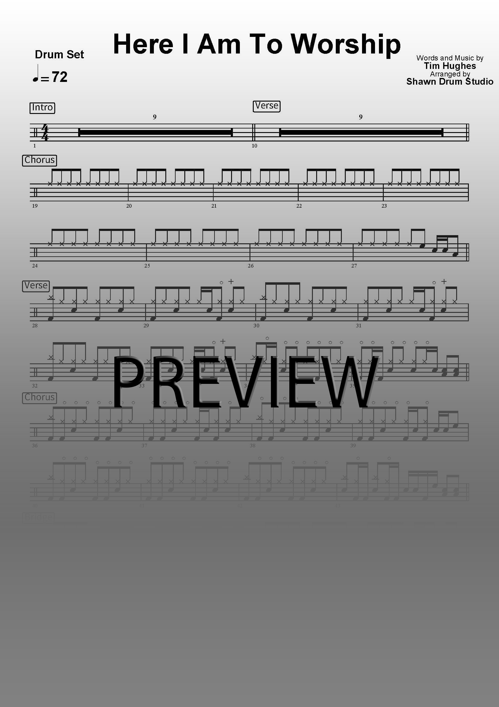 Here I Am To Worship by Hillsong Worship - Easy version drum sheet music