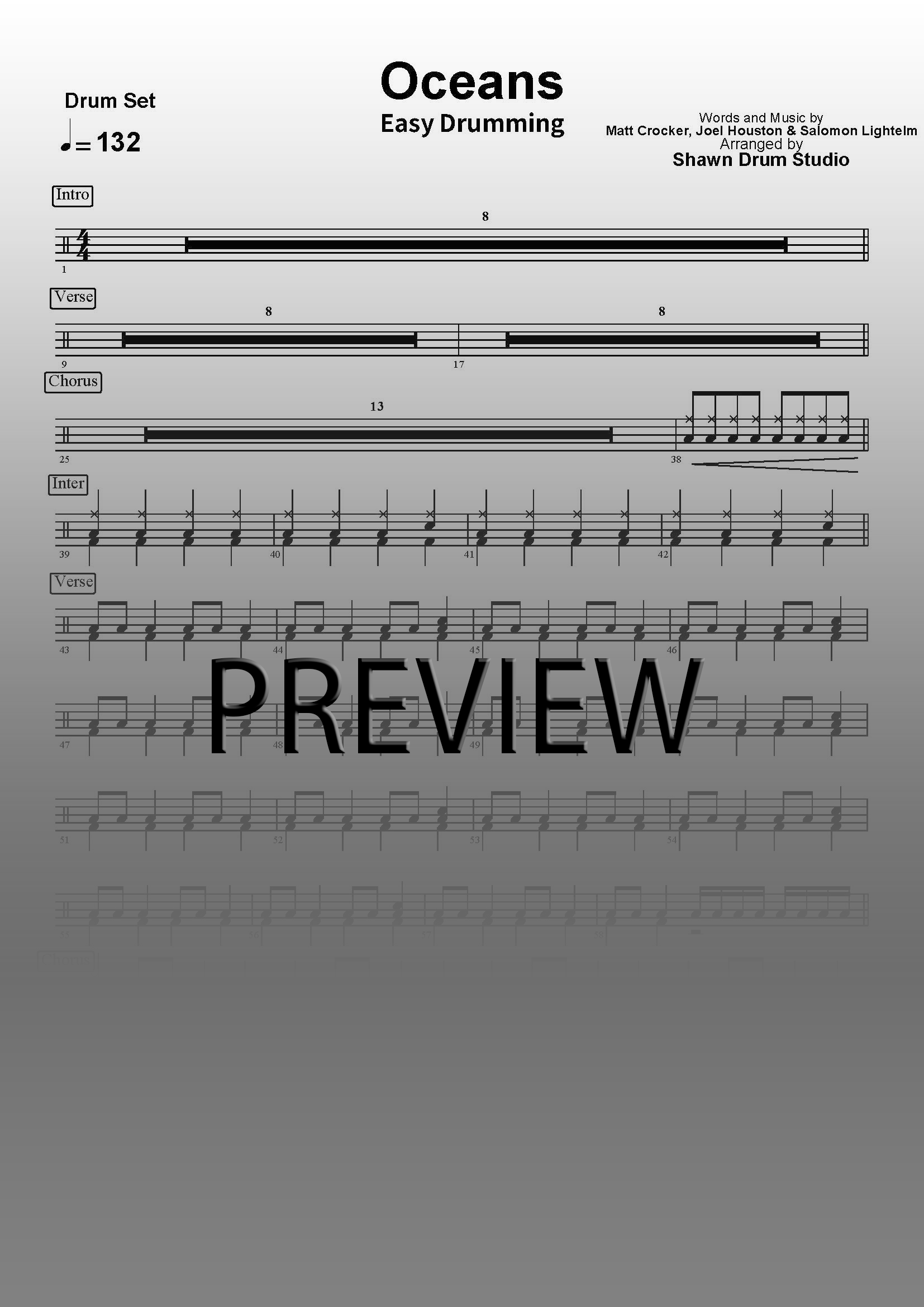 Oceans by Hillsong UNITED - Easy version drum sheet music