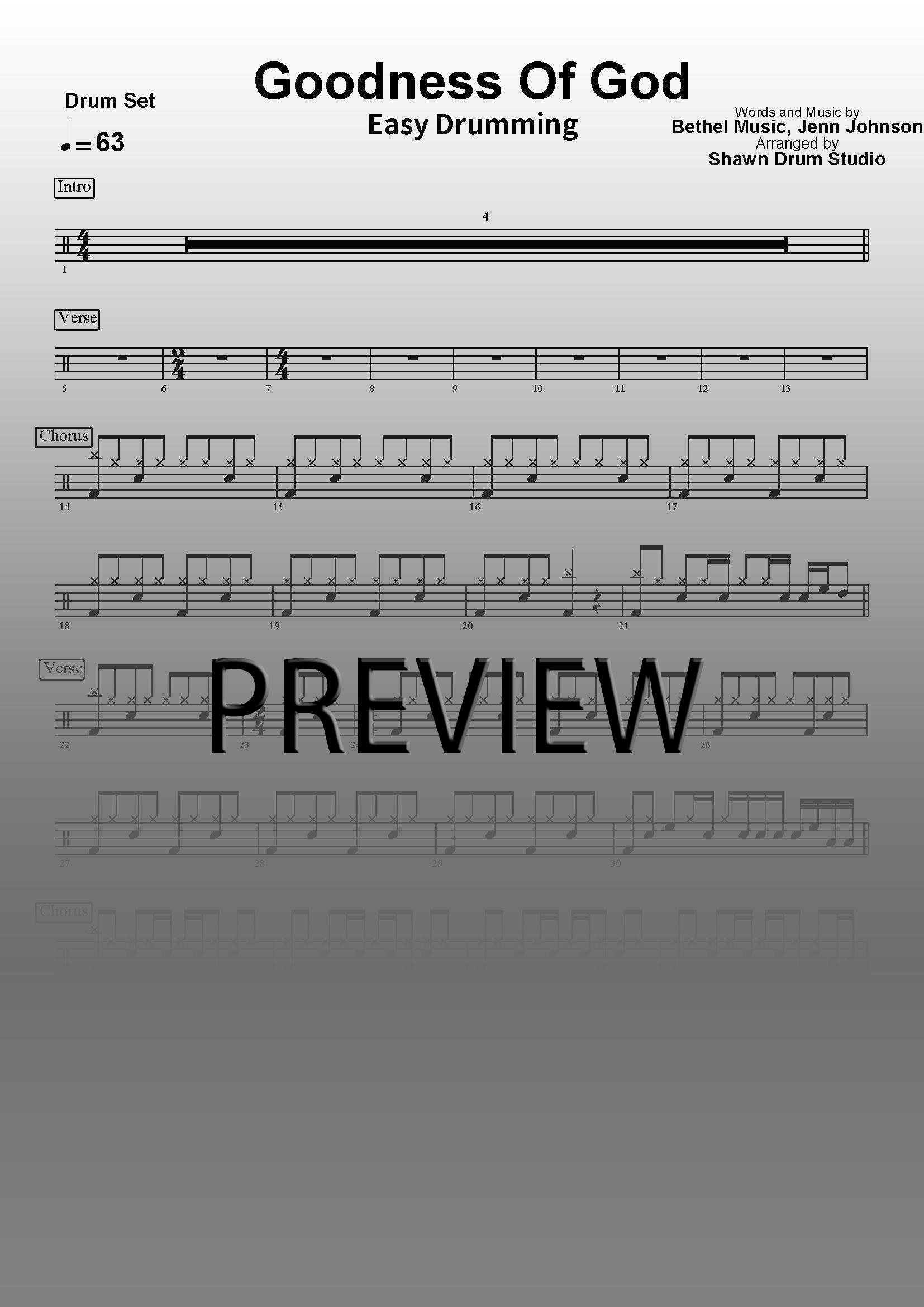 Goodness of God by Bethel Music - Easy version drum sheet music
