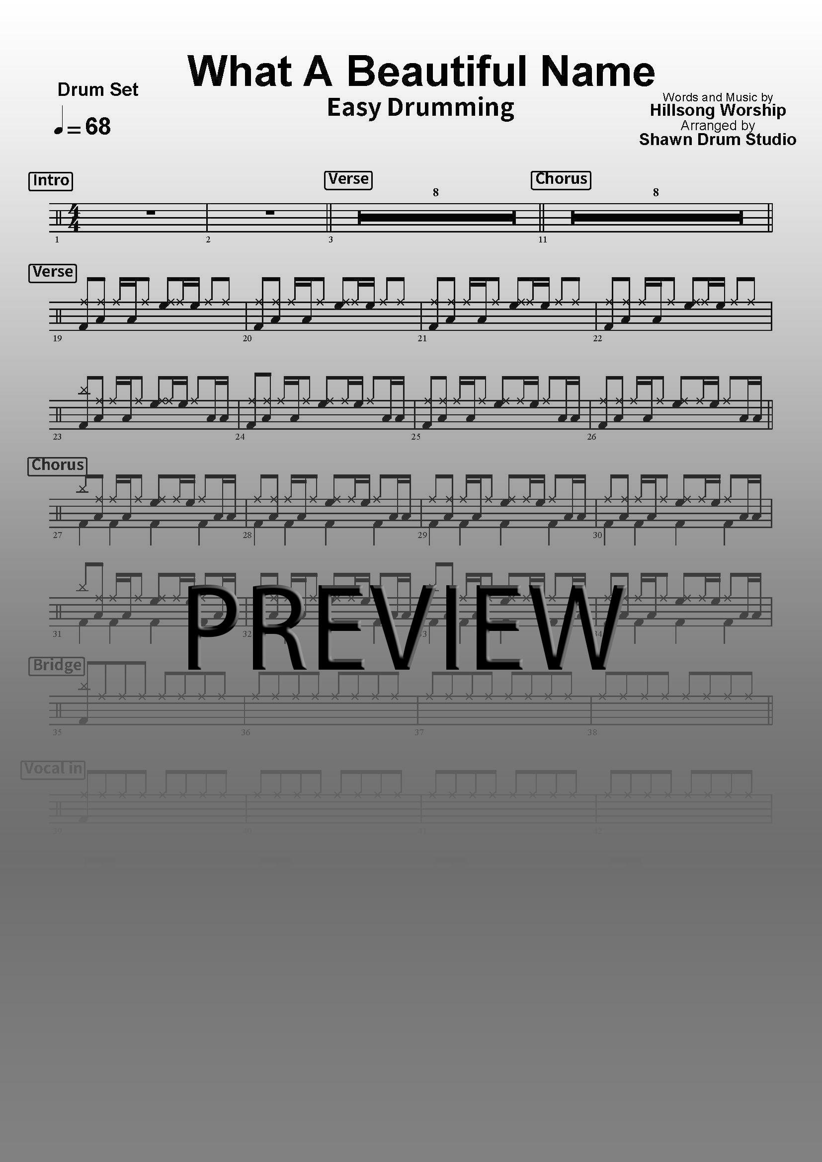 What A Beautiful Name by Hillsong Worship - Easy version drum sheet music