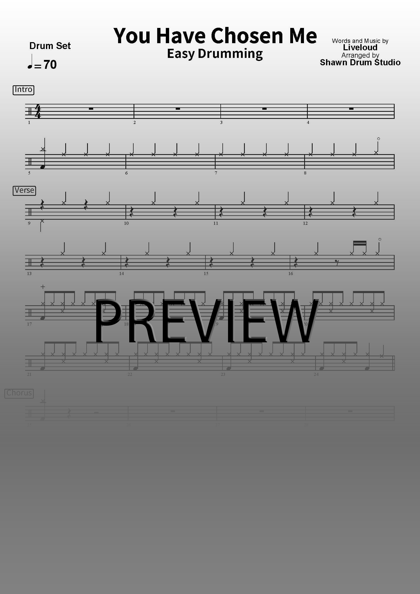 You Have Chosen Me by Liveloud Worship - Easy version drum sheet music