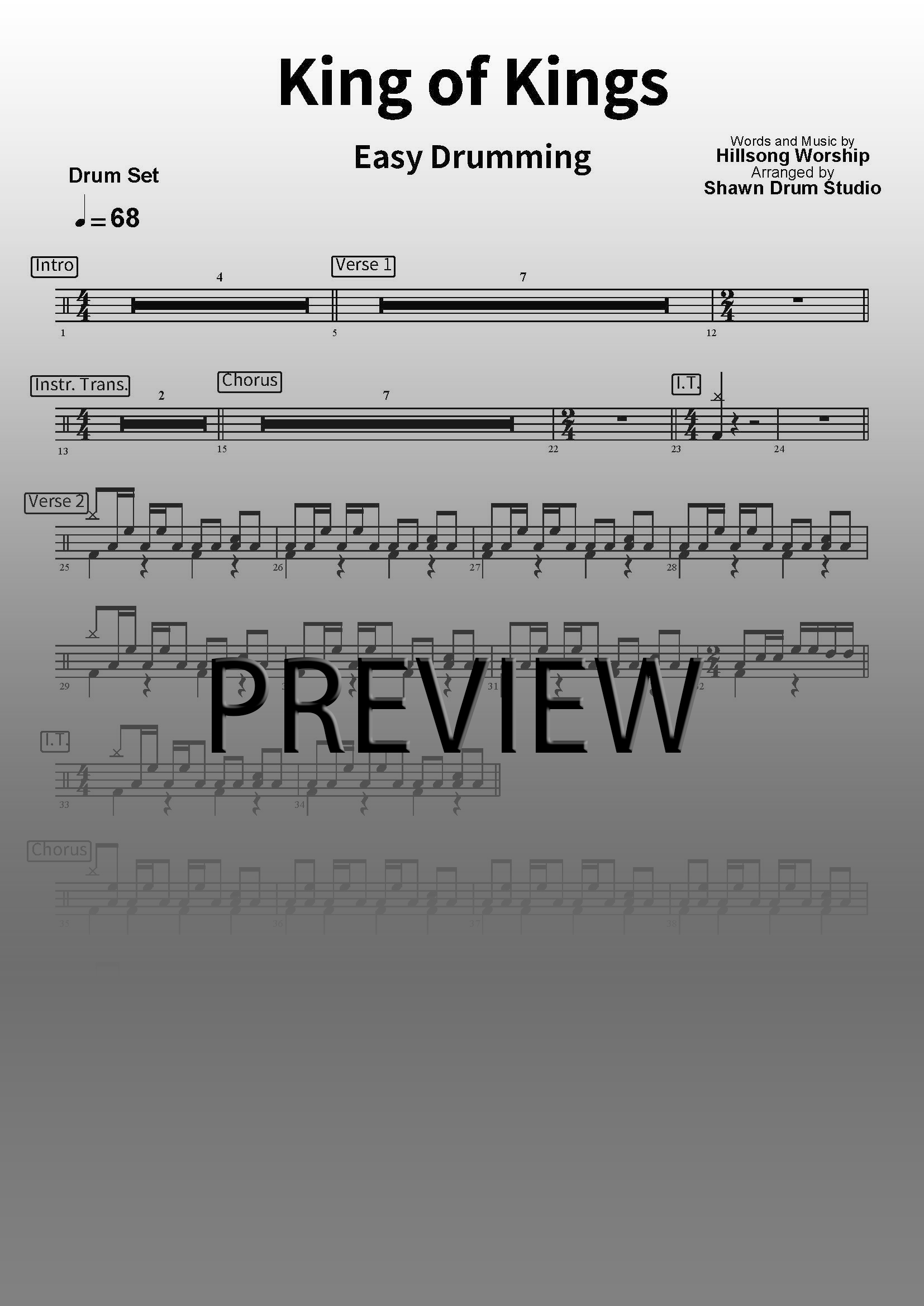 King of Kings by Hillsong Worship - Easy version drum sheet music