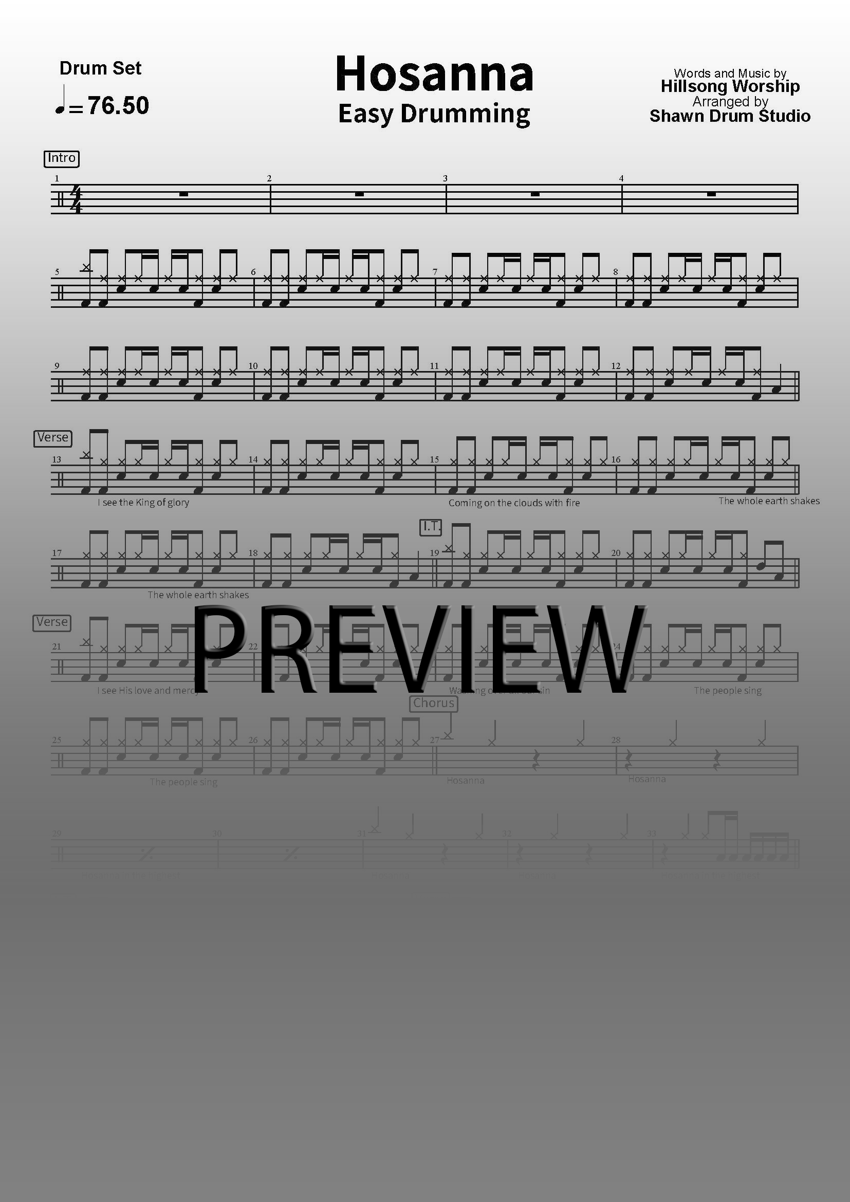 Hosanna by Hillsong Worship - Easy version drum sheet music