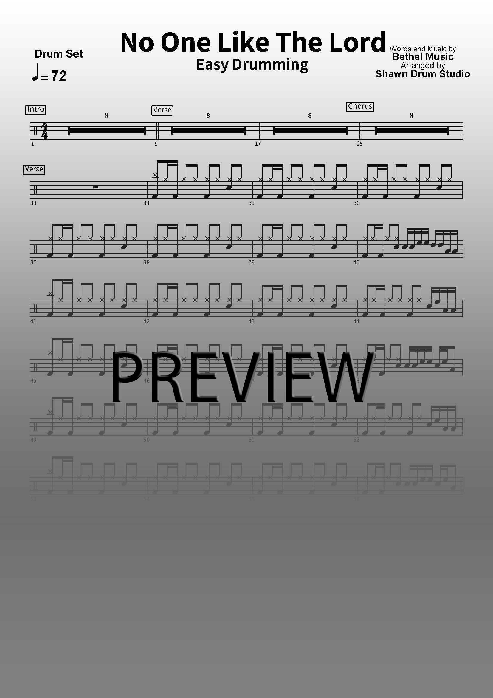 No One Like The Lord by Bethel Music - Easy Version Drum Sheet Music