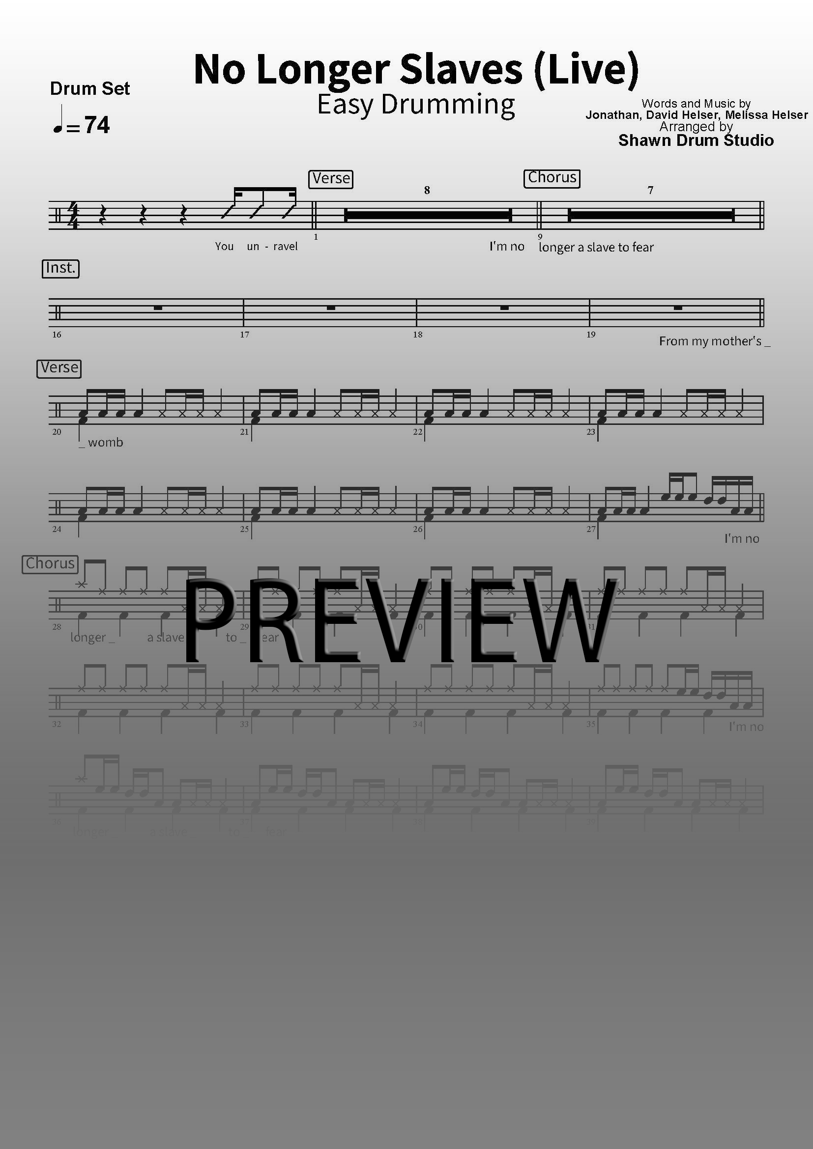 No Longer Slaves - Easy Version Drum Sheet Music