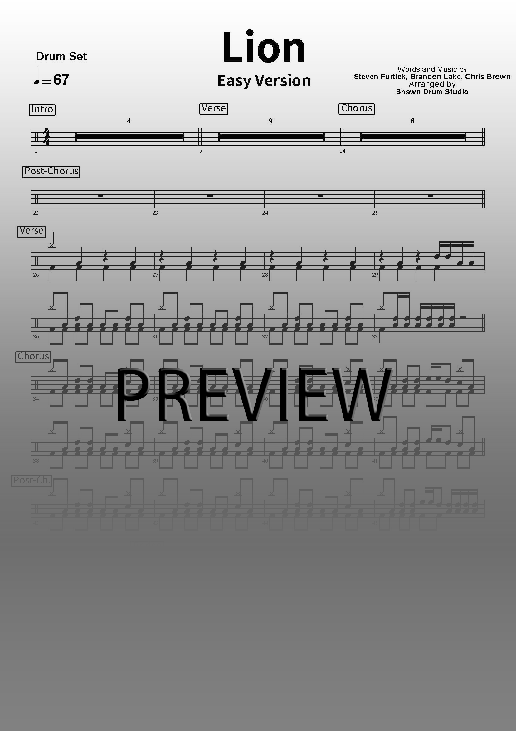 Lion - Easy Version Drum Sheet Music