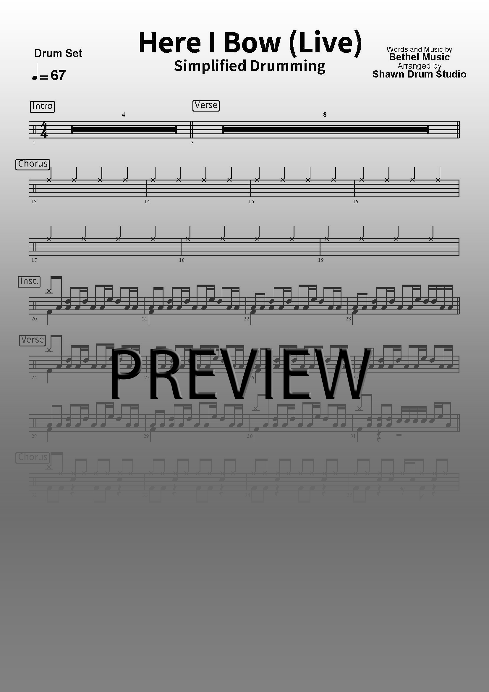 Here I Bow (Live)- Simplified Version Drum Sheet Music