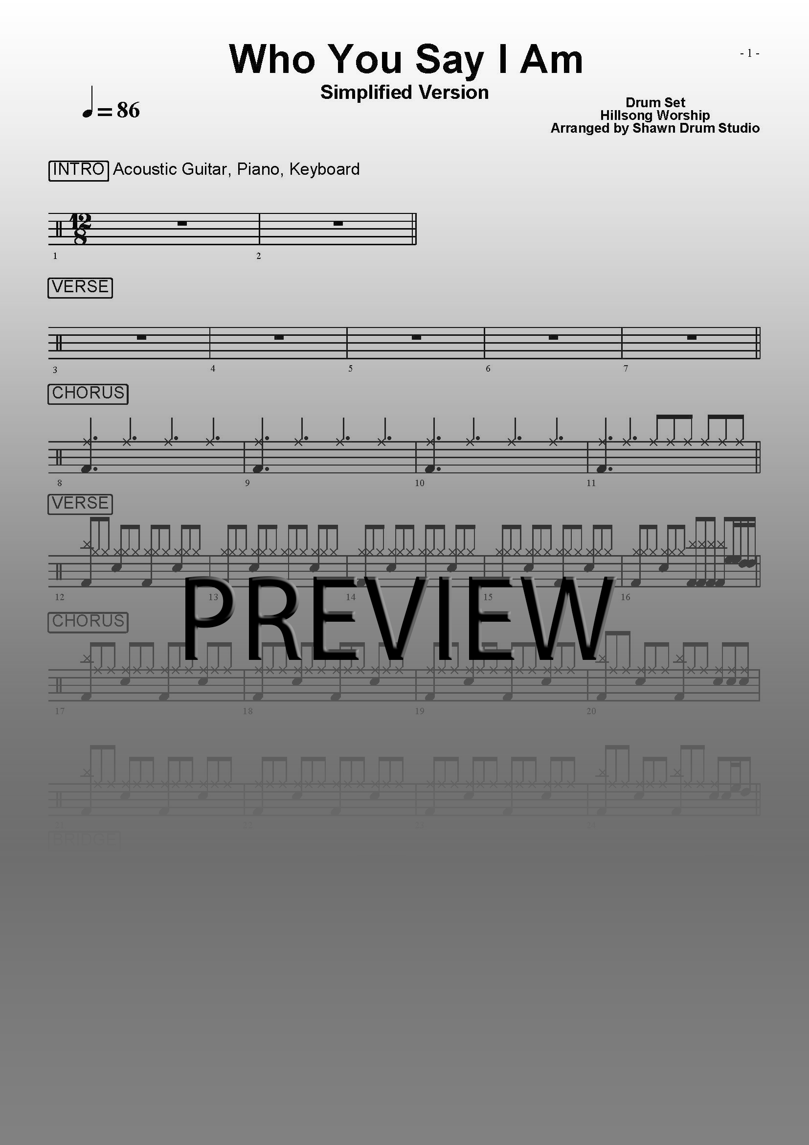 Who You Say I Am by Hillsong Worship - Easy Version Drum Sheet Music